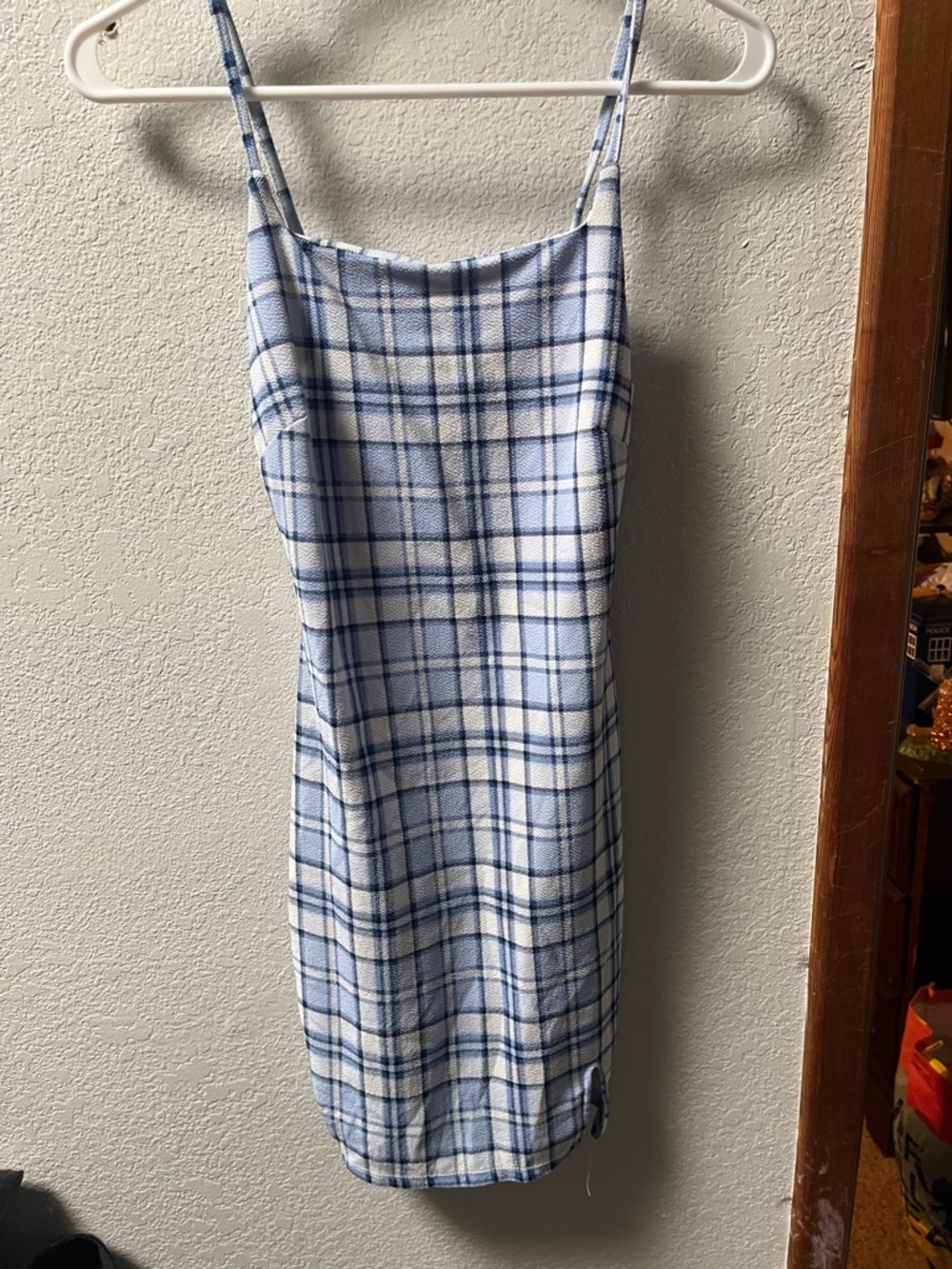 No Boundaries Blue and White Plaid Cami Dress
